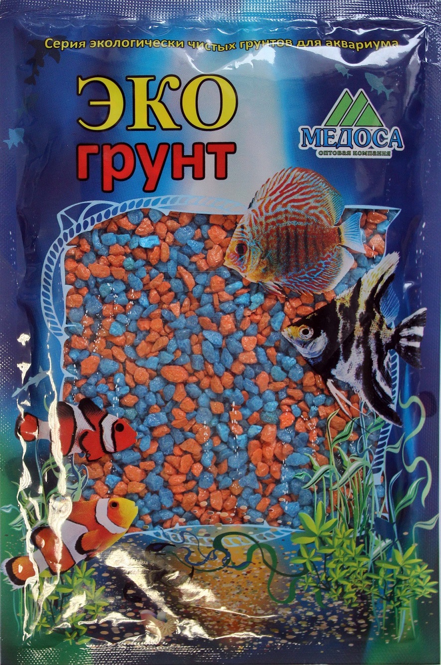 Цветная мраморная крошка 2-5 мм ОРАНЖЕВО-ГОЛУБАЯ (блестящая)