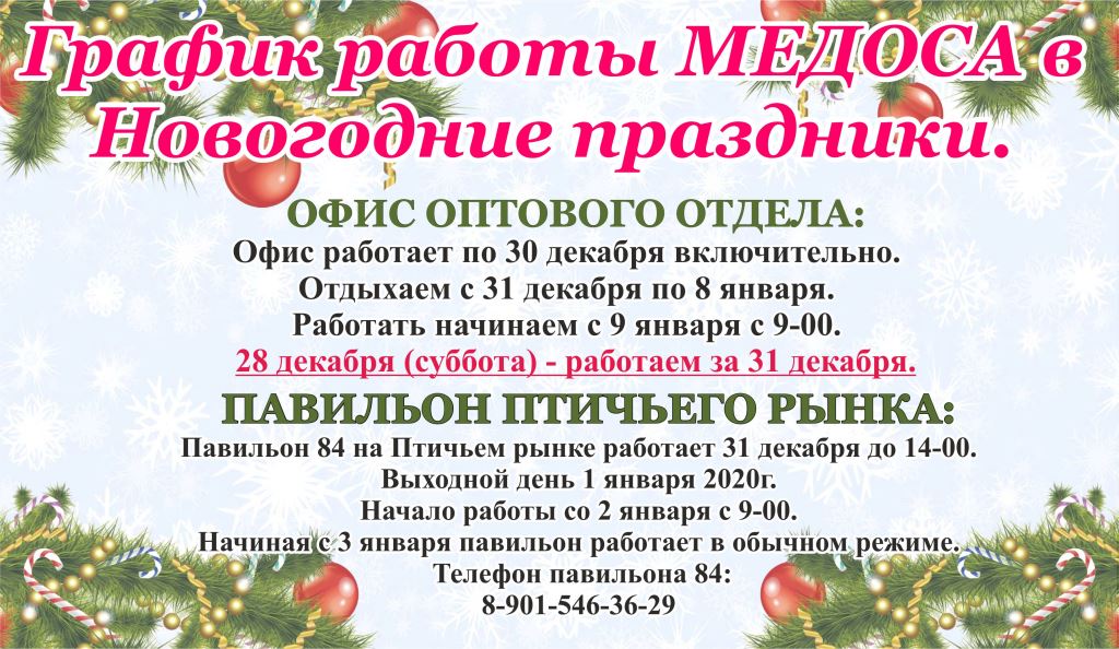 ГРАФИК РАБОТЫ В НОВОГОДНИЕ И ПРЕДНОВОГОДНИЕ ДНИ